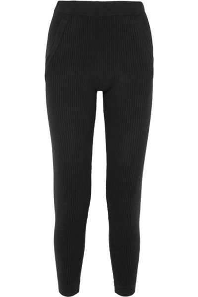 Shop Allude Ribbed Cashmere Track Pants In Black