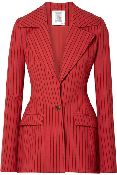 Shop Rosie Assoulin Blaze Your Saddles Striped Cotton-blend Jacquard Blazer In Red