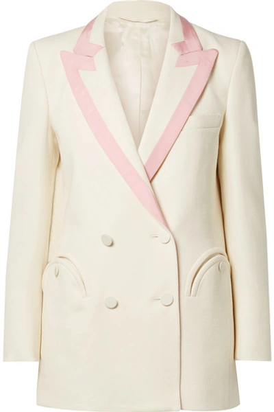 Shop Blazé Milano Everyday Double-breasted Silk-trimmed Wool-crepe Blazer In Ivory