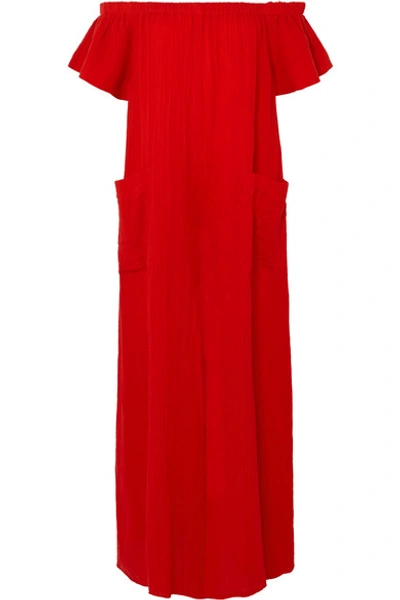 Shop Mara Hoffman Blanche Off-the-shoulder Organic Cotton Jumpsuit In Red