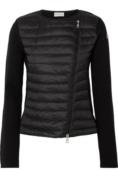 Shop Moncler Quilted Shell And Wool Cardigan In Black