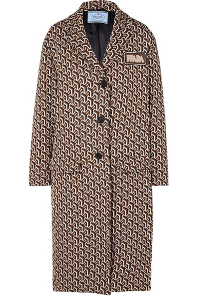 Shop Prada Jacquard-knit Coat In Brown