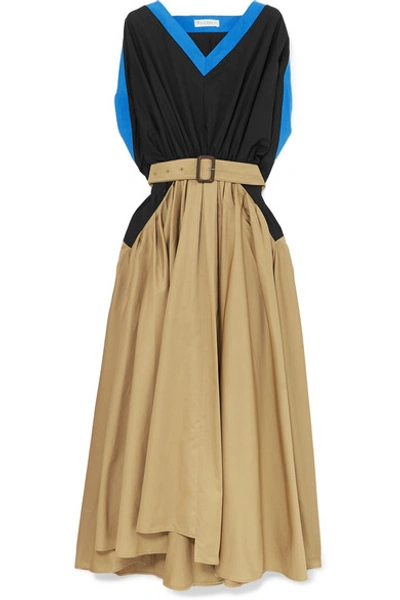 Shop Jw Anderson Belted Cotton-poplin Maxi Dress In Beige