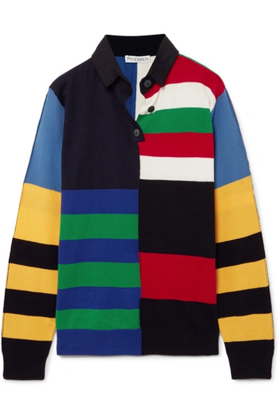 Shop Jw Anderson Striped Cotton Polo Shirt In Black