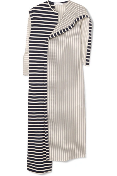 Shop Jw Anderson Asymmetric Striped Jersey And Cotton Dress In Navy