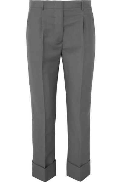 Shop Prada Cropped Mohair And Wool-blend Straight-leg Pants In Gray