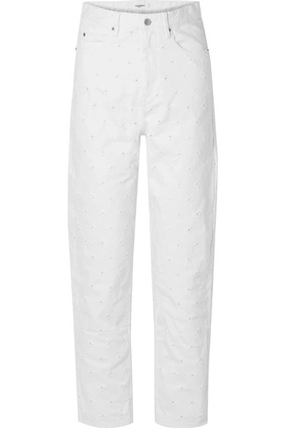 Shop Isabel Marant Étoile Lorny Distressed High-rise Straight-leg Jeans In White