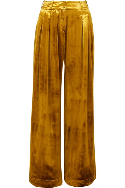 Shop Mother Of Pearl Pleated Velvet Wide-leg Pants In Gold