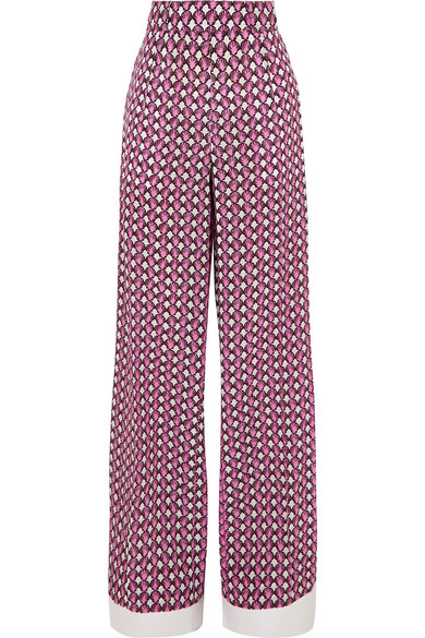 Marni Printed Silk Crepe De Chine Wide-leg Pants In Pink | ModeSens