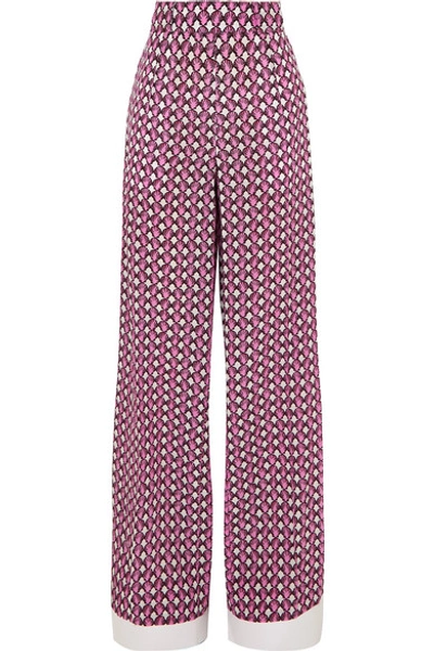 Shop Marni Printed Silk Crepe De Chine Wide-leg Pants In Pink