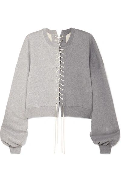 Shop Ben Taverniti Unravel Project Lace-up Cotton-jersey Sweatshirt In Gray