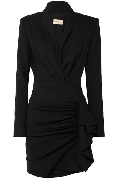 Shop Alexandre Vauthier Ruched Wool-blend Twill Mini Dress In Black
