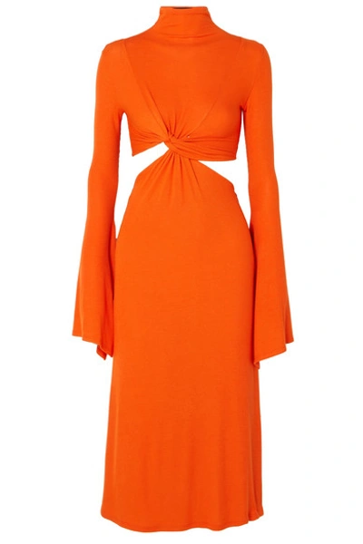 Shop Sid Neigum Twist-front Ribbed Stretch-jersey Dress In Orange