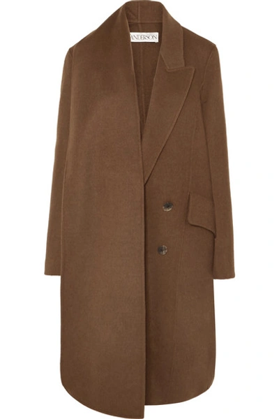 Shop Jw Anderson Asymmetric Double-breasted Wool-blend Coat In Brown