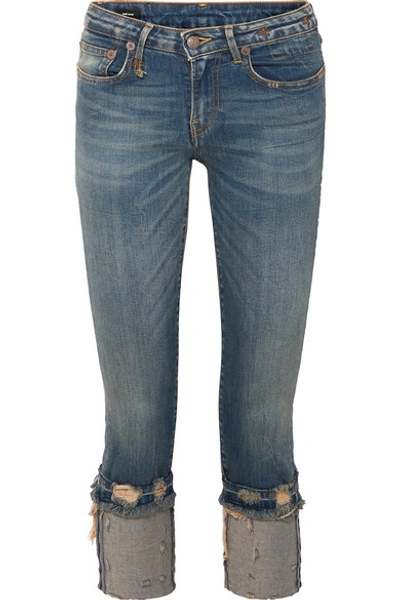 Shop R13 Kate Cropped Distressed Low-rise Skinny Jeans In Mid Denim