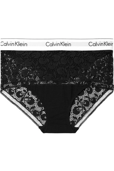 Shop Calvin Klein Underwear Cotton Jersey-trimmed Stretch-lace Briefs In Black