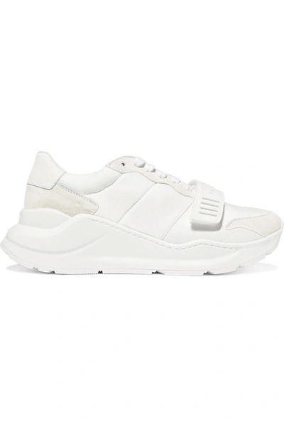 Shop Burberry Rubber-trimmed Suede, Neoprene And Leather Sneakers In White