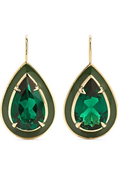 Shop Alison Lou 14-karat Gold And Enamel Emerald Earrings