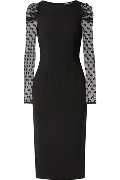Shop Rachel Zoe Harper Crepe And Swiss-dot Tulle Midi Dress In Black