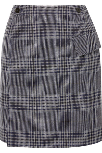 Shop Acne Studios Ivonne Checked Cotton-blend Wrap Mini Skirt In Navy