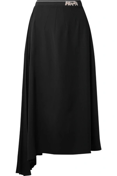 Shop Prada Asymmetric Pleated Crepe Midi Skirt In Black