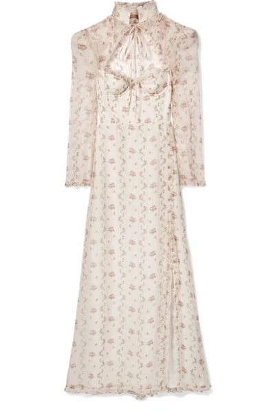 Shop Brock Collection Olivia Ruffled Floral-print Silk-organza Maxi Dress In Cream