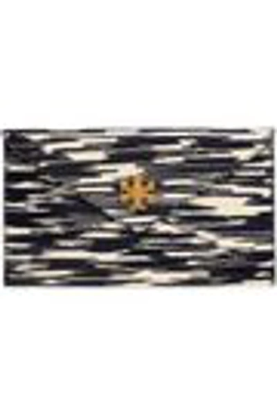 Shop Tory Burch Printed Patent-leather Clutch In Midnight Blue