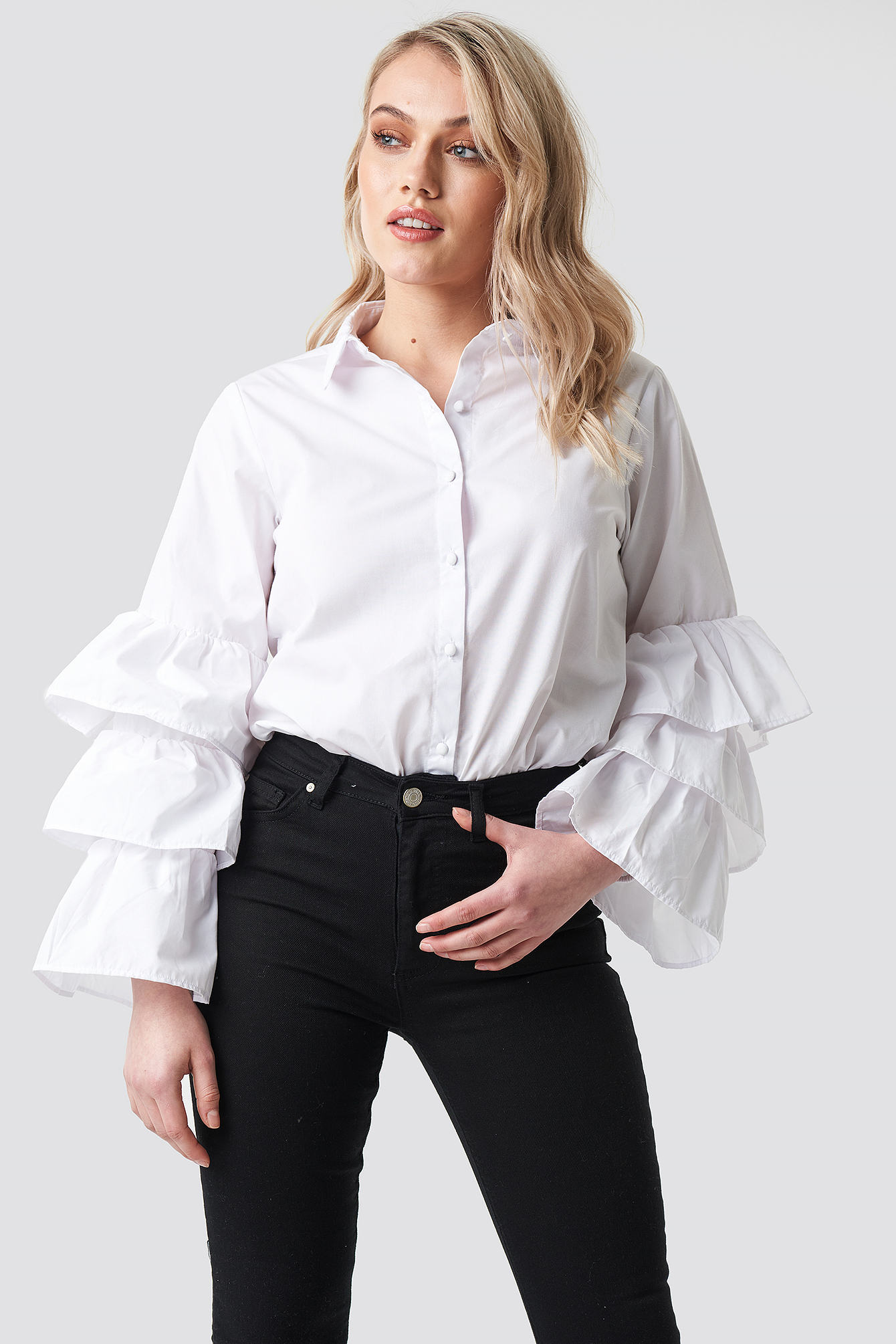 white shirt frill sleeves