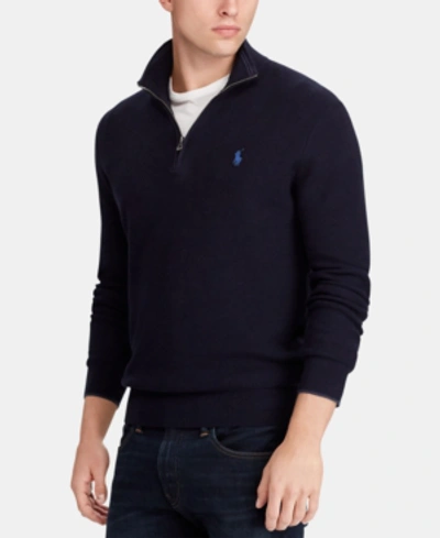 Shop Polo Ralph Lauren Men's Big & Tall Cotton Quarter-zip Sweater In Navy