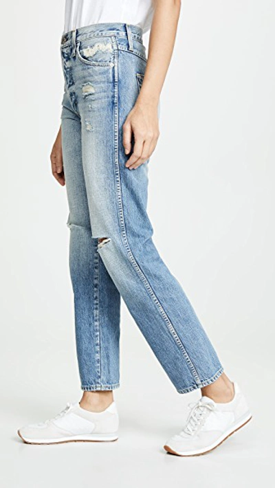 Shop Amo Layla High Rise Straight Jeans In Charmer With Destroy