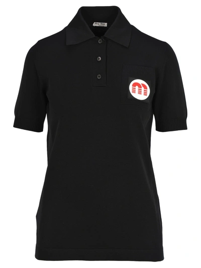 Shop Miu Miu Nylon Polo Shirt In Black