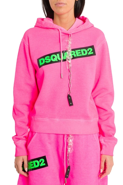 Shop Dsquared2 Fluo Pink Hoodie In Fucsia