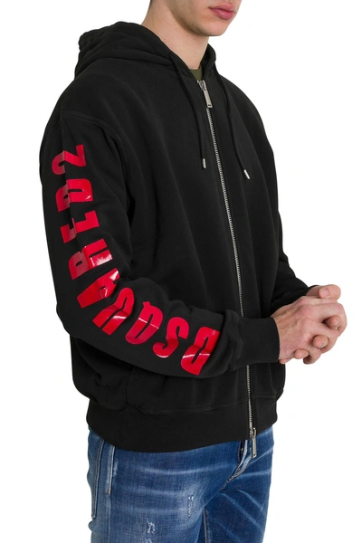 Shop Dsquared2 Hoodie With Logo Print On Sleeve In Nero