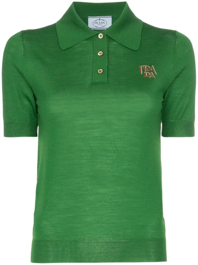 Shop Prada Knit Short-sleeved Wool Polo Top - Green