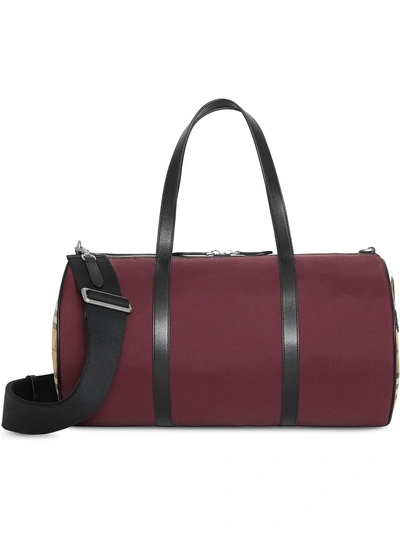 Shop Burberry Medium Nylon And Vintage Check Barrel Bag In Red