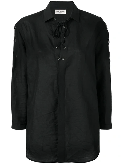 Shop Saint Laurent Lace-up Shirt - Black