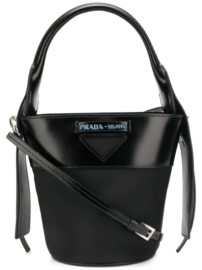 Shop Prada Logo Bucket Bag - Black