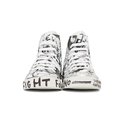 Shop Vetements White Georgian Graffiti High-top Sneakers In Whtgeorgprn