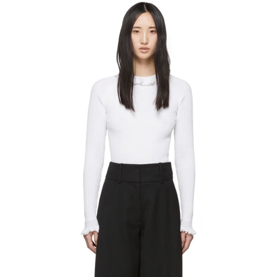 Shop See By Chloé See By Chloe White Ruffled Rib Sweater In 101 White