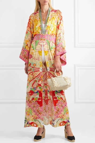 Shop Camilla Embellished Printed Silk Crepe De Chine Robe In Yellow