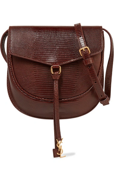 Shop Saint Laurent Datcha Lizard-effect Leather Shoulder Bag In Merlot