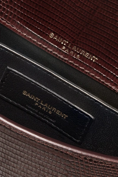 Shop Saint Laurent Datcha Lizard-effect Leather Shoulder Bag In Merlot
