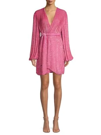 Shop Retroféte Gabrielle Sequin Wrap Dress In Pastel Pink