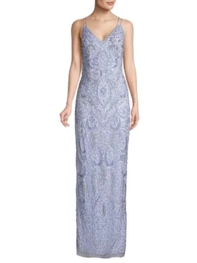 Shop Aidan Mattox Embellished Column Gown In Ice Perry