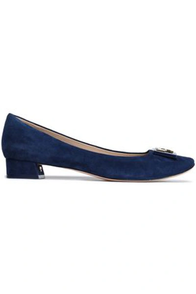 Shop Tory Burch Woman Embellished Suede Ballet Pumps Navy