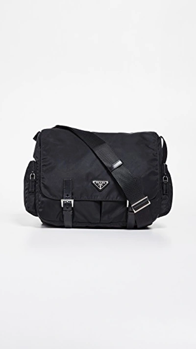 Shop Prada Nylon Messenger Bag In Black