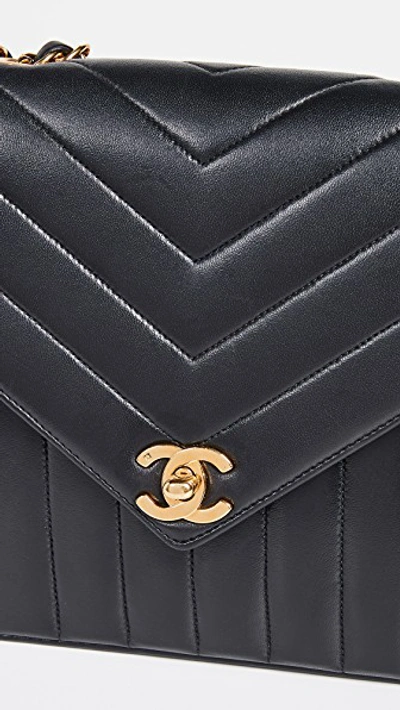 Pre-owned Chanel Chevron Envelope 9 Flap Bag" In Black