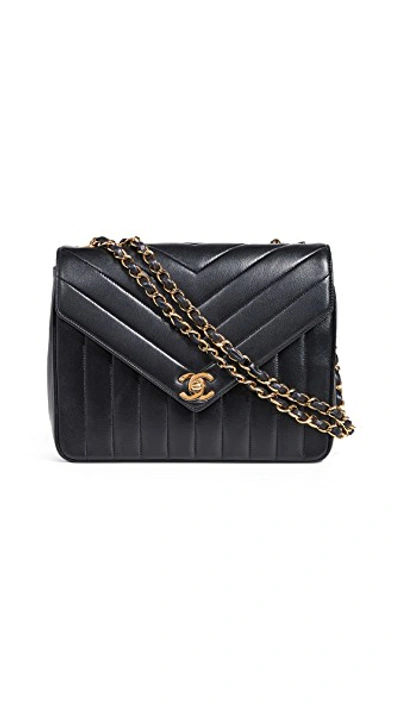 Pre-owned Chanel Chevron Envelope 9 Flap Bag" In Black