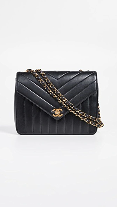 Pre-owned Chanel Chevron Envelope 9 Flap Bag" In Black