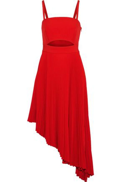 Shop Milly Woman Eliza Asymmetric Cutout Stretch-crepe Midi Dress Red